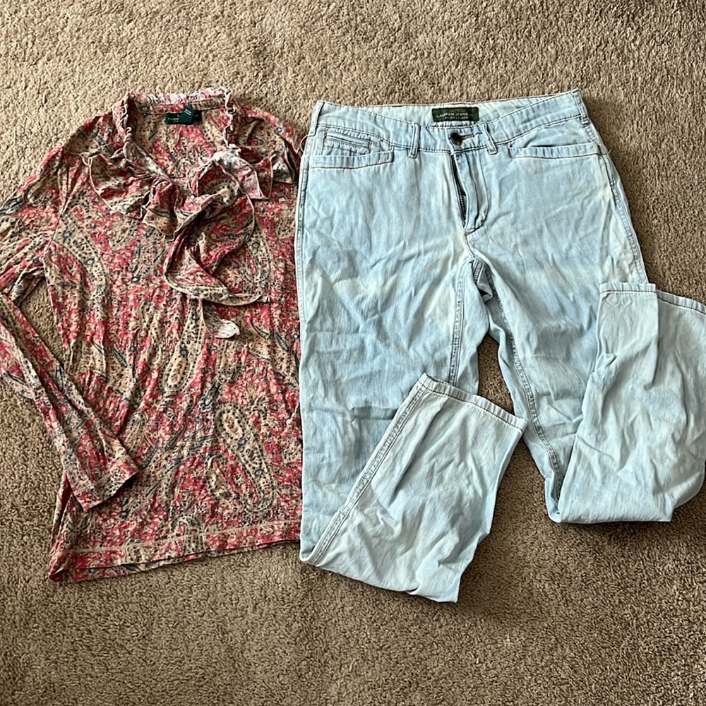 Ralph Lauren bundle- long sleeve print & washed jeans- worn few times